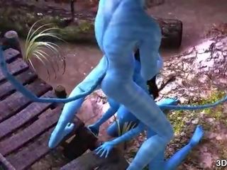 Avatar stunner 肛門 性交 由 巨大 藍色 成員