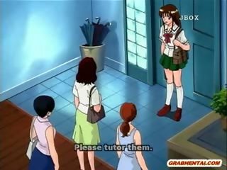 Roped anime co-edukasyon may a muzzle makakakuha ng pangsalsal na bibrador sa kanya wetpussy