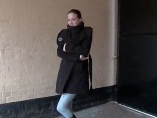 Randy Ms pisses in leggings and videos her tits in public