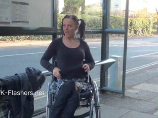 Paraprincess make Air Exhibitionism And Flashing Wheelchair Constrained femme fatale Demonstrating Off super Tits And Trimmed Vulva In Public