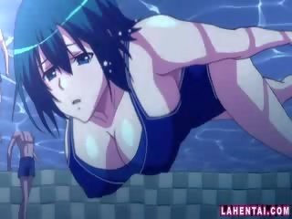 Hentai honey in swimsuit gangbanged