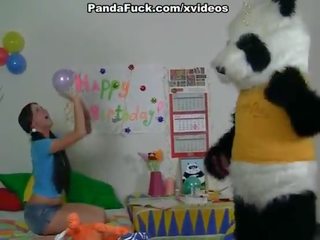 Began to play with a big manhood toy panda