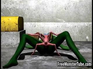3d desenho animado alienígena deusa obtendo fodido difícil por um spider
