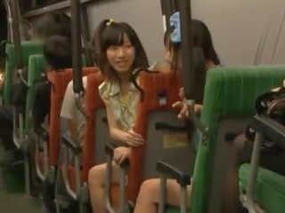 Pair Nice Dolls Oral Fuck Some Sleeping Guy's shaft In A Public Bus