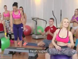 Fitness Rooms Big boobs babes suck and fuck teachers manhood before orgasm