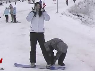 Asian couple crazy snowboarding and sexual adventures film
