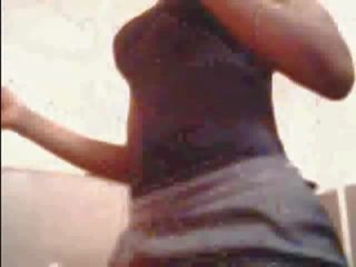 Ebony damsel with big tits plays on webcam show