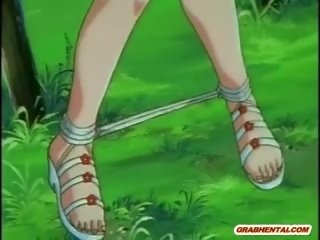 Anime unge kvinne blir squeezed henne pupper og hardt poked